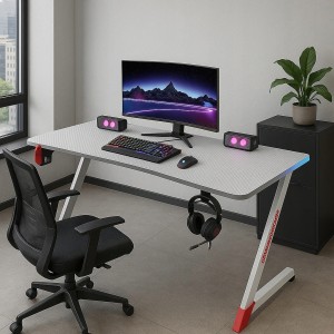 Biurko Gamingowe LED białe 140x60