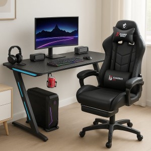 Biurko Gamingowe LED III czarne 140x60