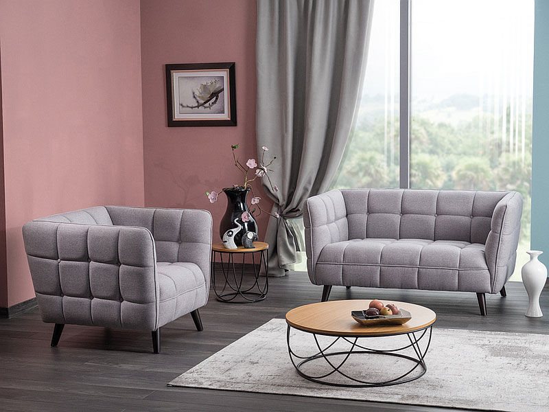 Sofa wypoczynkowa Castello Velvet 2 jasny szary / wenge w salonie
